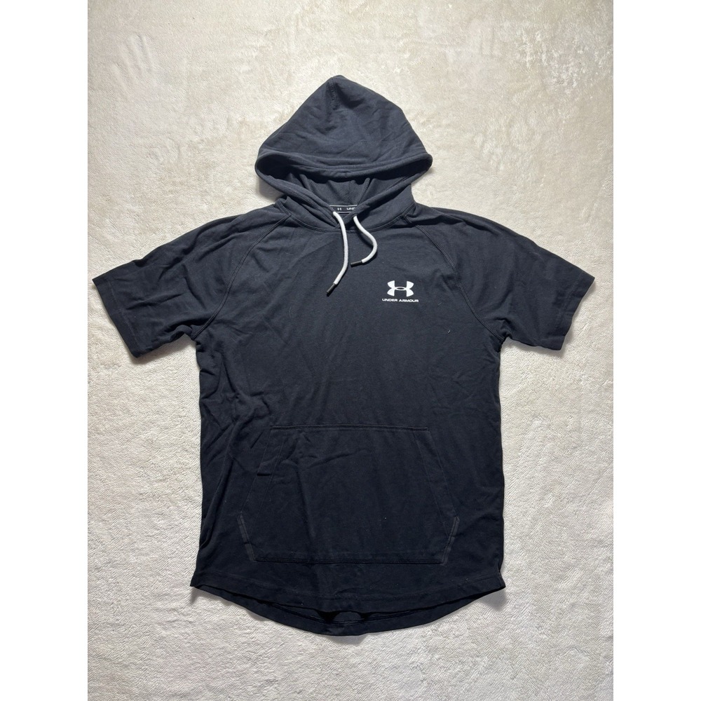 Under Armour Mens Black Short Sleeve Hoodie Sweatshirt Size Medium Logo Graphic